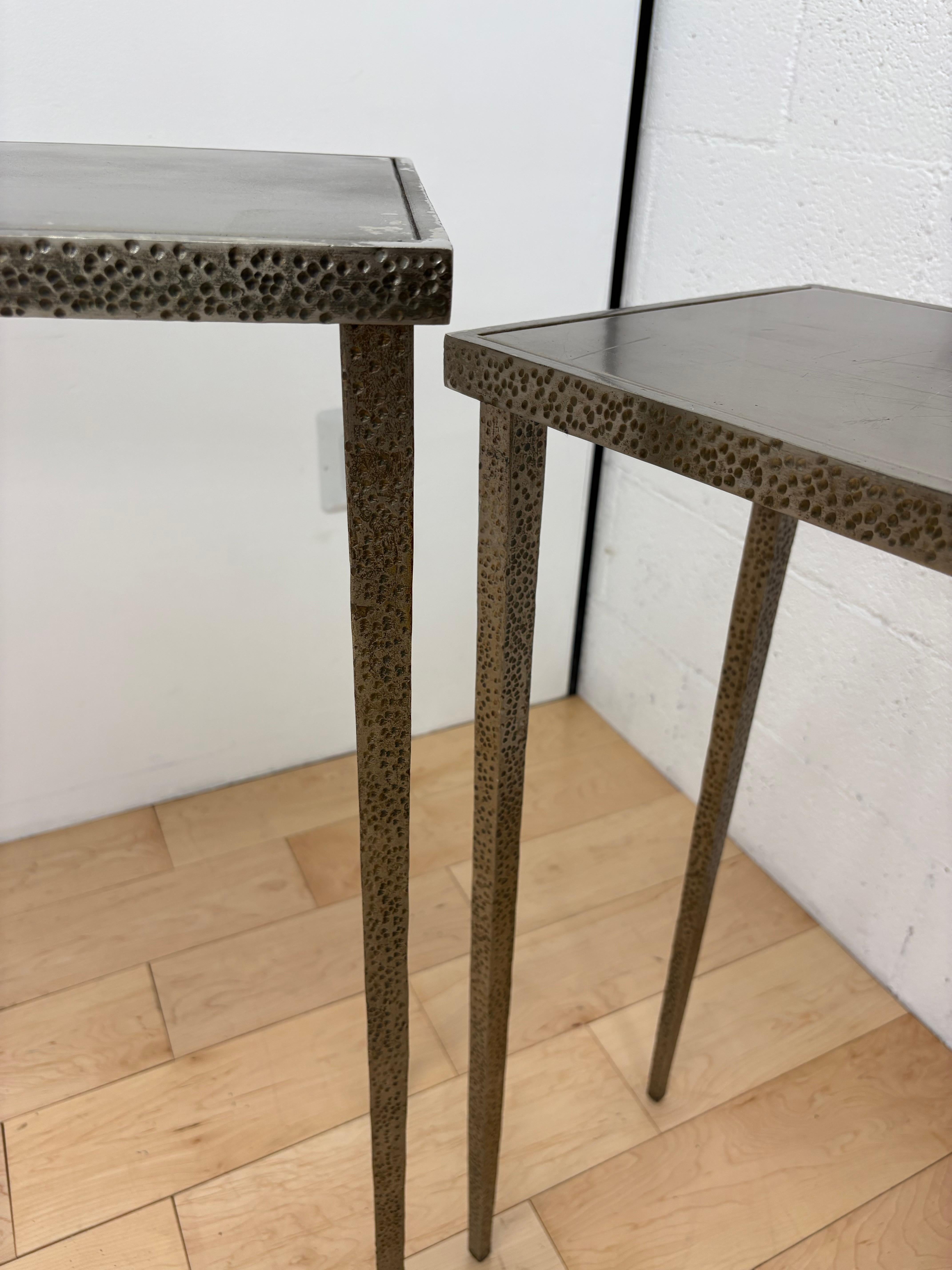 Indian Pair of nesting Brutalist Stainless Steel Console Table, Jean Michel Frank style For Sale