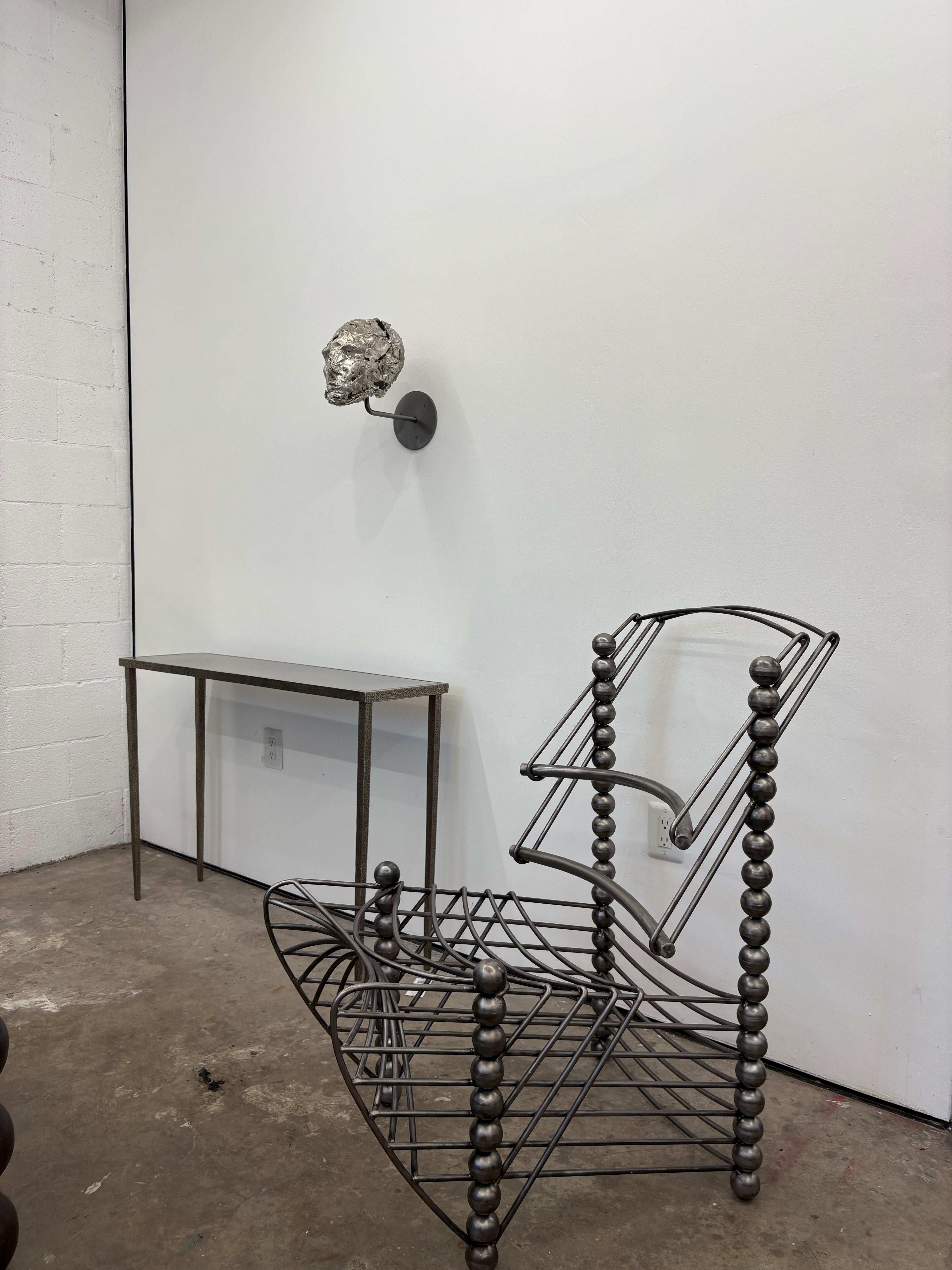 Pair of nesting Brutalist Stainless Steel Console Table, Jean Michel Frank style For Sale 1