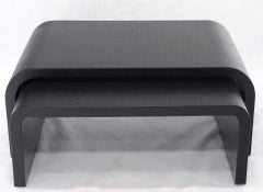 Pair of Nesting C-Shape Cloth Raffia Wrapped Coffee Tables