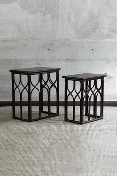 Pair of nesting side tables in bent bamboo – Lyda Levi for Mcguire San Francisco