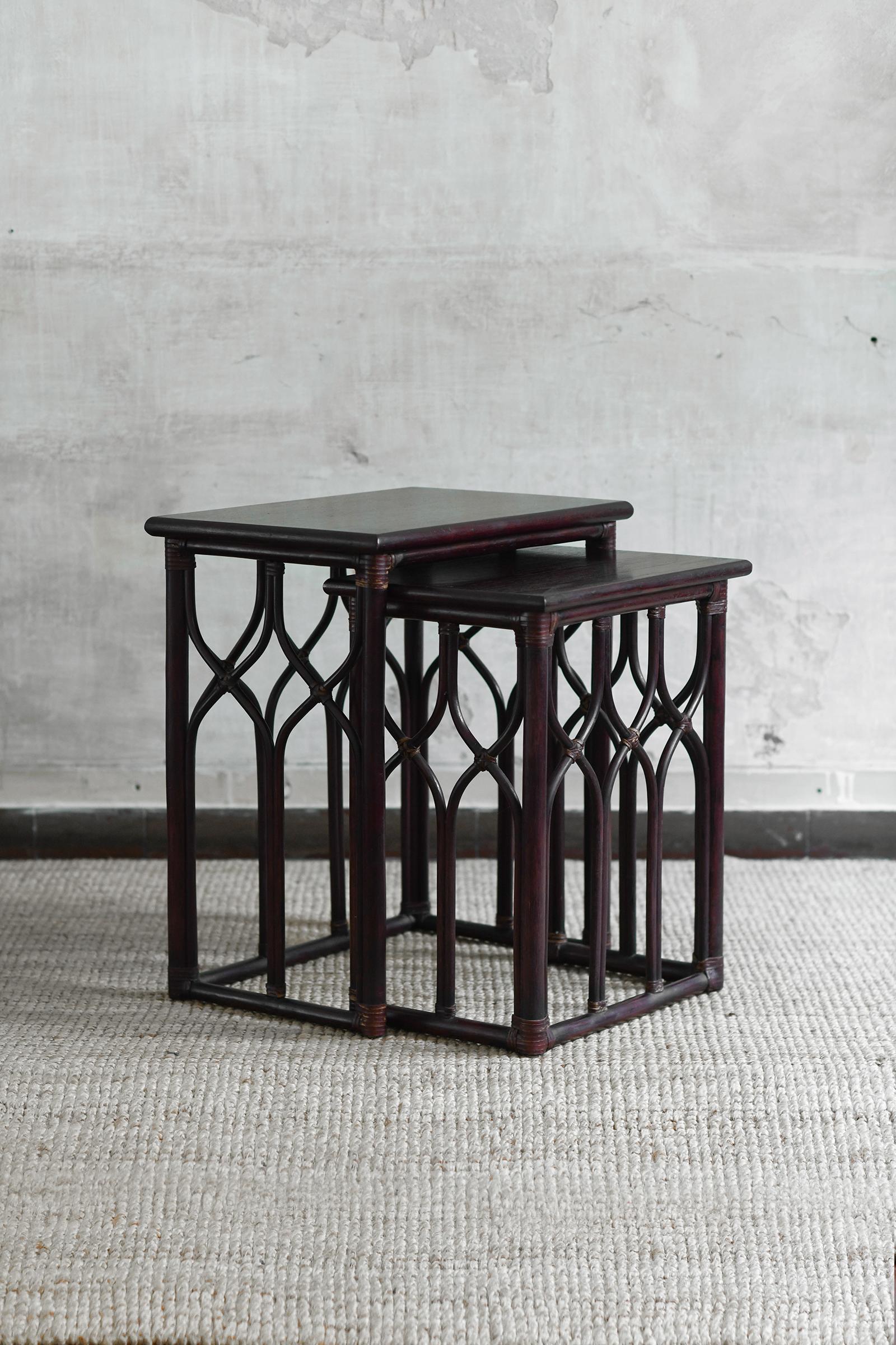 Pair of nesting side tables in bent bamboo – Lyda Levi for Mcguire San Francisco In Good Condition For Sale In Roma, RM
