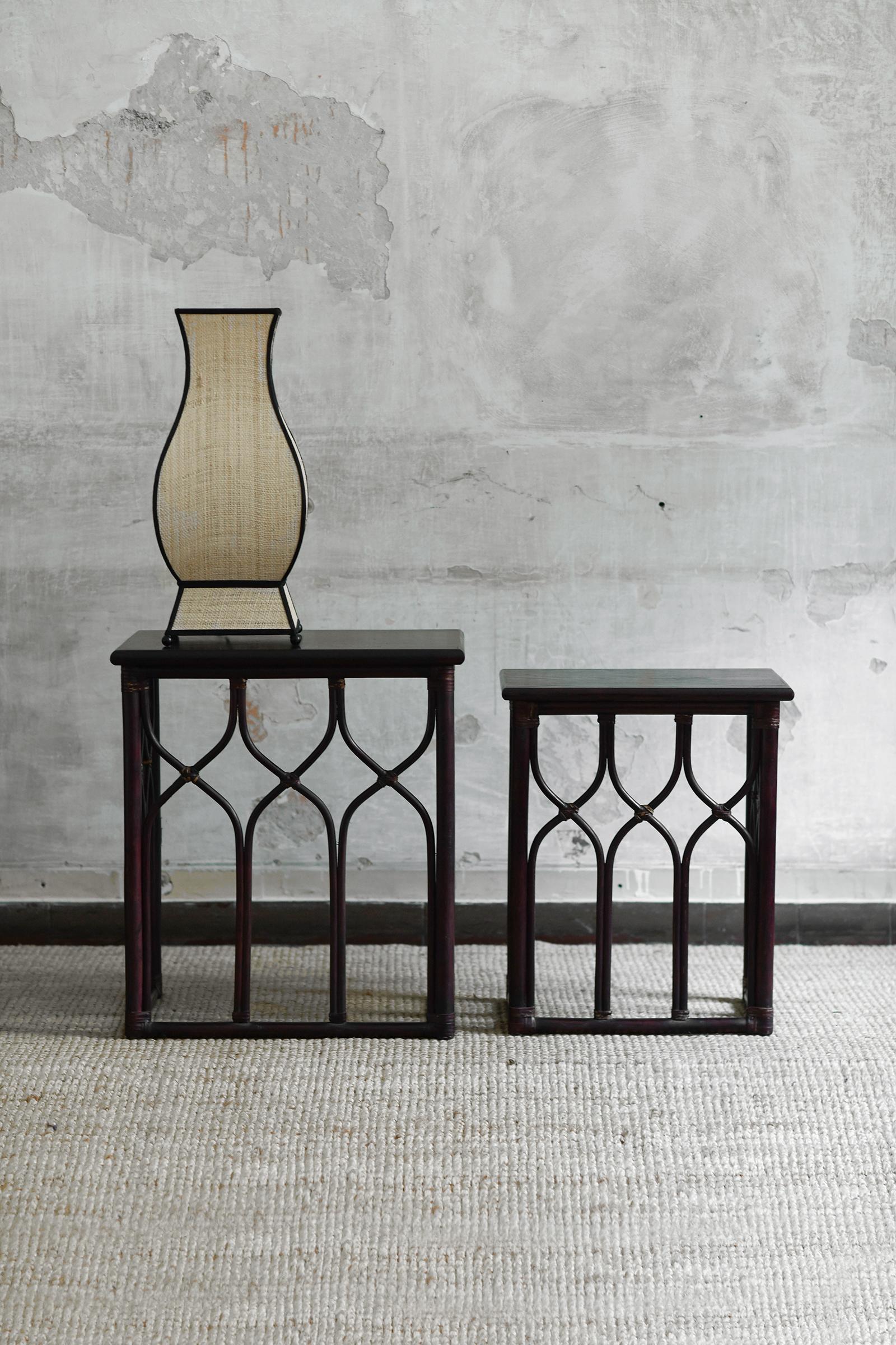 Late 20th Century Pair of nesting side tables in bent bamboo – Lyda Levi for Mcguire San Francisco For Sale