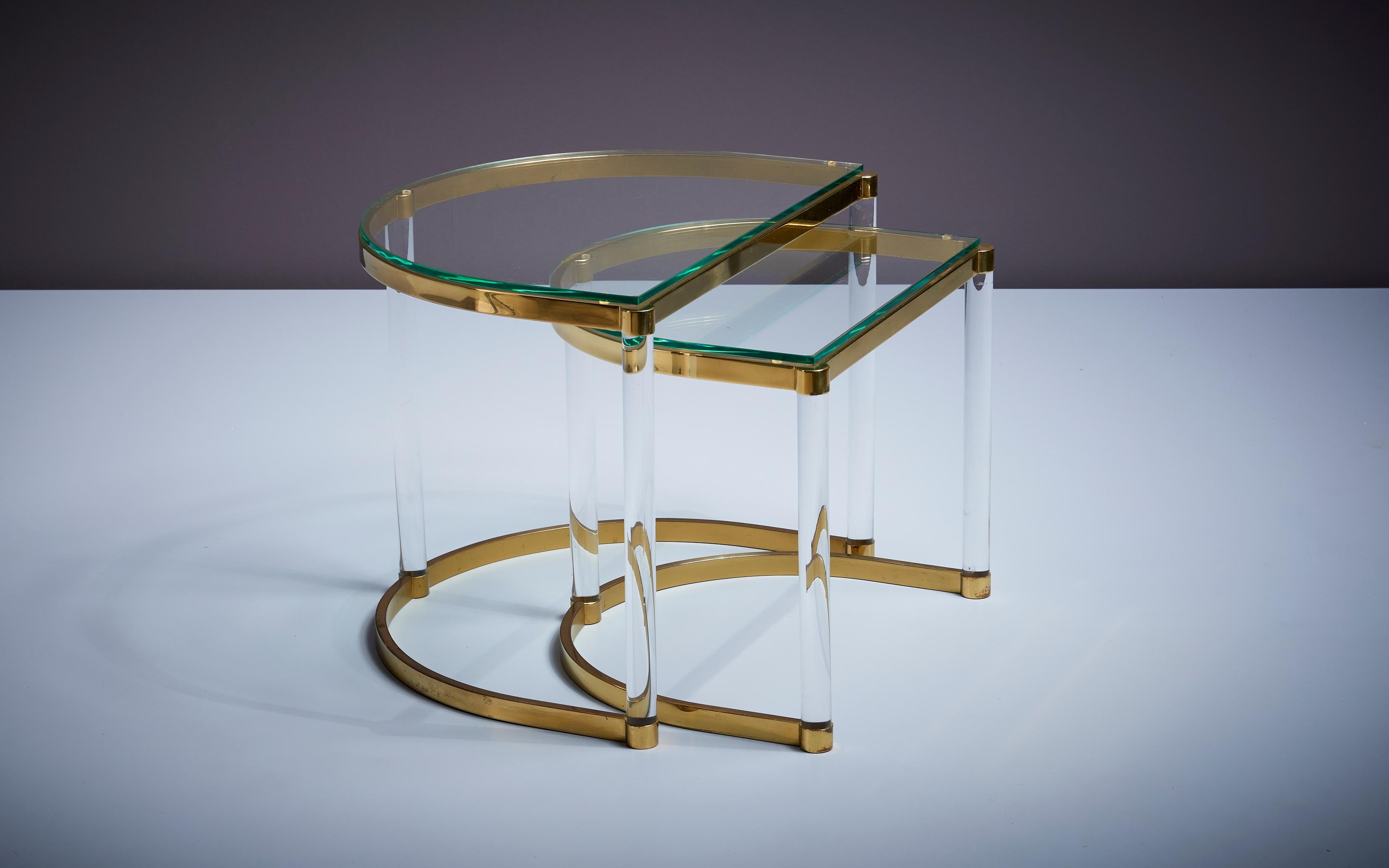 Late 20th Century Pair of Nesting Tables in Brass & glass in the manner of Charles Hollis Jones For Sale