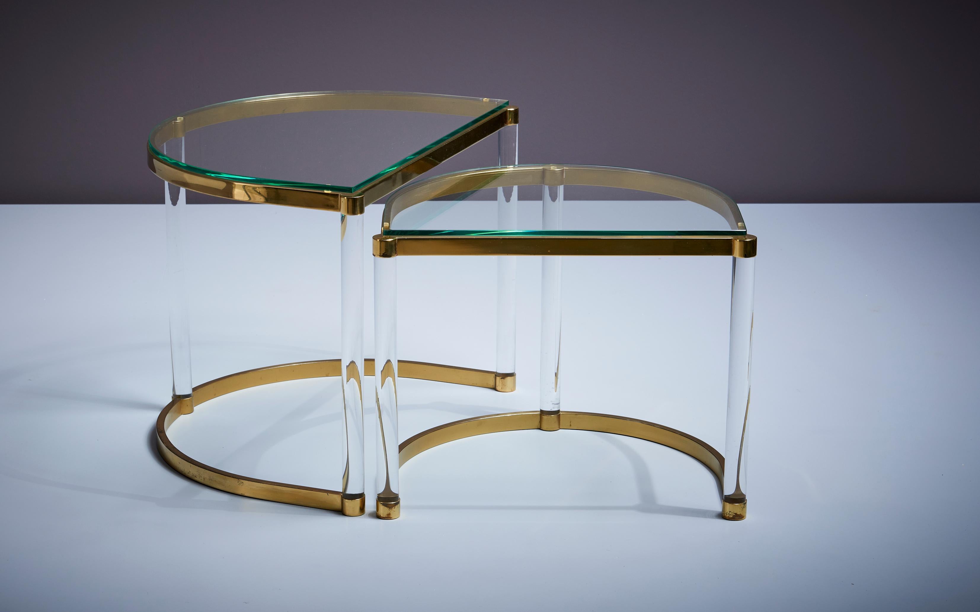 Pair of Nesting Tables in Brass & glass in the manner of Charles Hollis Jones For Sale 1