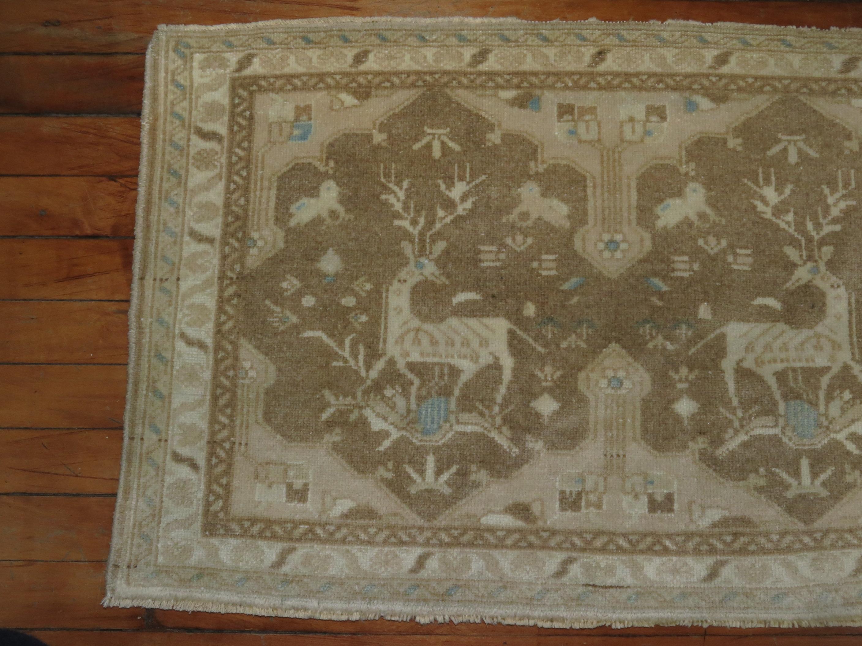 Pair of Neutral Tabriz Pictorial Reindeer Mats For Sale 2