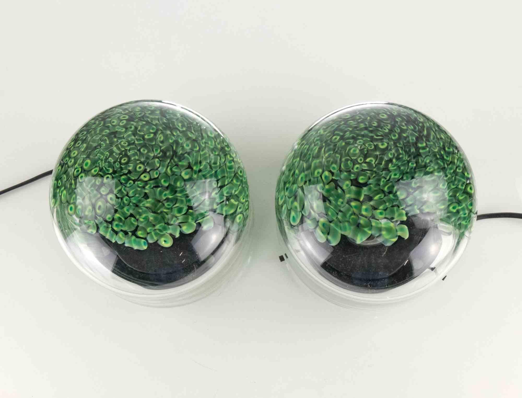 Pareja de Lámparas de Sobremesa Neverrino de Gae Aulenti para Vistosi, década de 1970. Cristal de Murano en venta