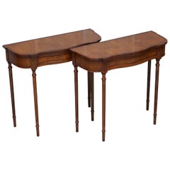 Pair of New Bevan Funnell Cluster Burr Burl Oak Console Tables Single Drawers