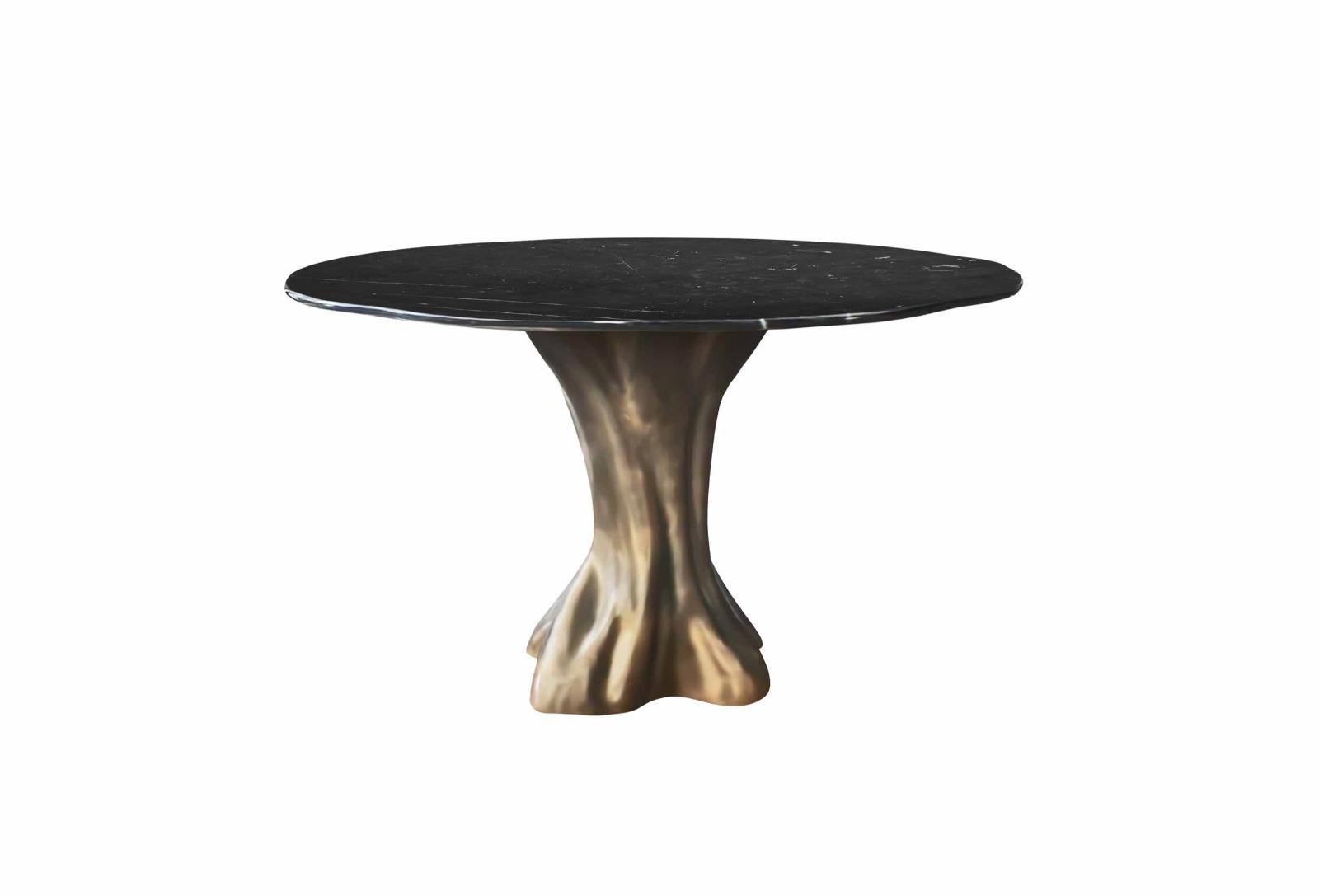 Hand-Crafted Pair of New Design Dining Tables 'Large and Smaller' Root Veneer and Marble For Sale