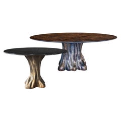 Pair of New Design Dining Tables 'Large and Smaller' Root Veneer and Marble