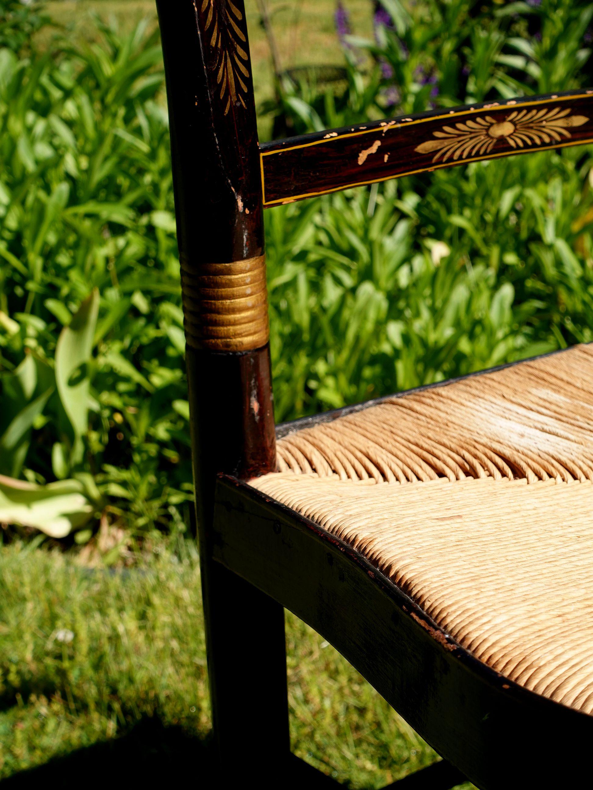 Pair of New England Hitchcock Style Chairs with Woven Rush Seats 3