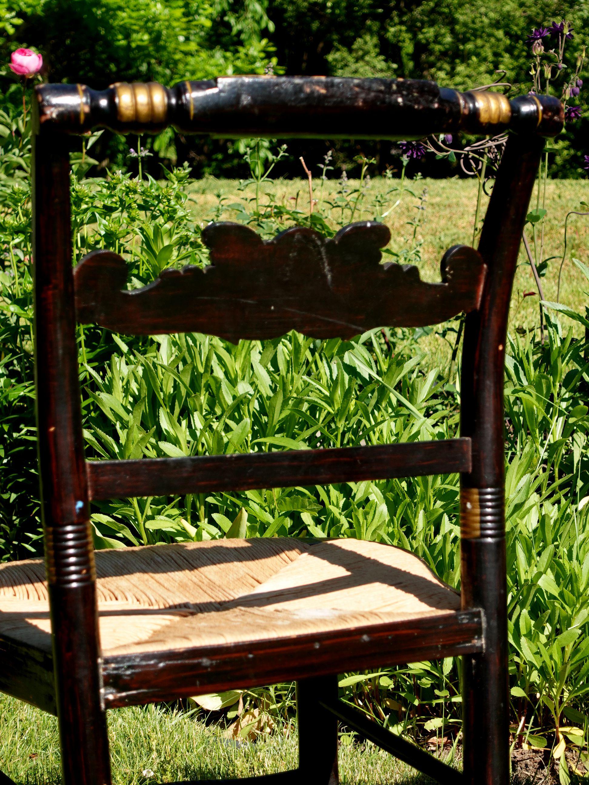 Pair of New England Hitchcock Style Chairs with Woven Rush Seats 7