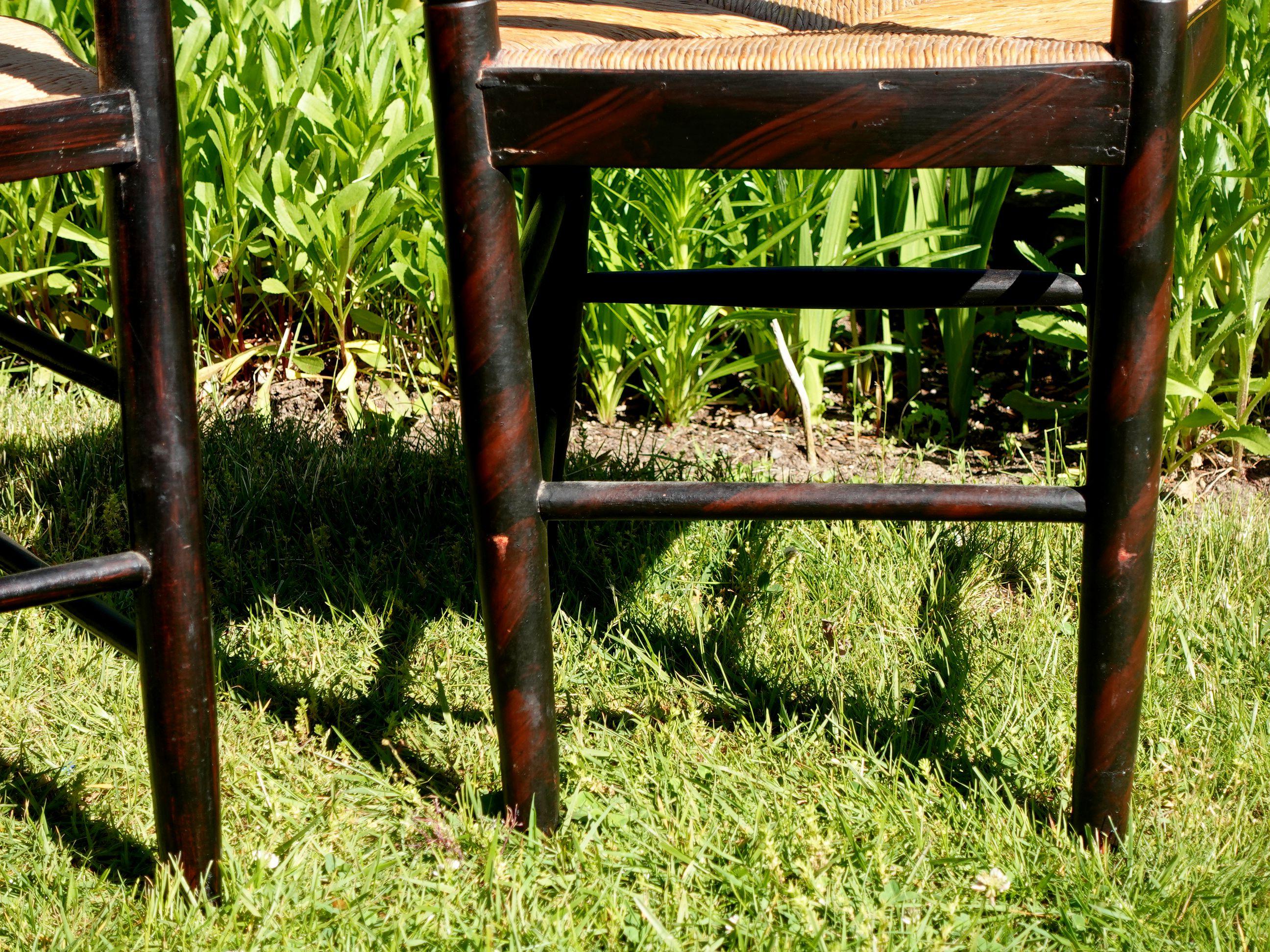 Pair of New England Hitchcock Style Chairs with Woven Rush Seats 8