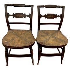 Retro Pair of New England Hitchcock Style Chairs with Woven Rush Seats