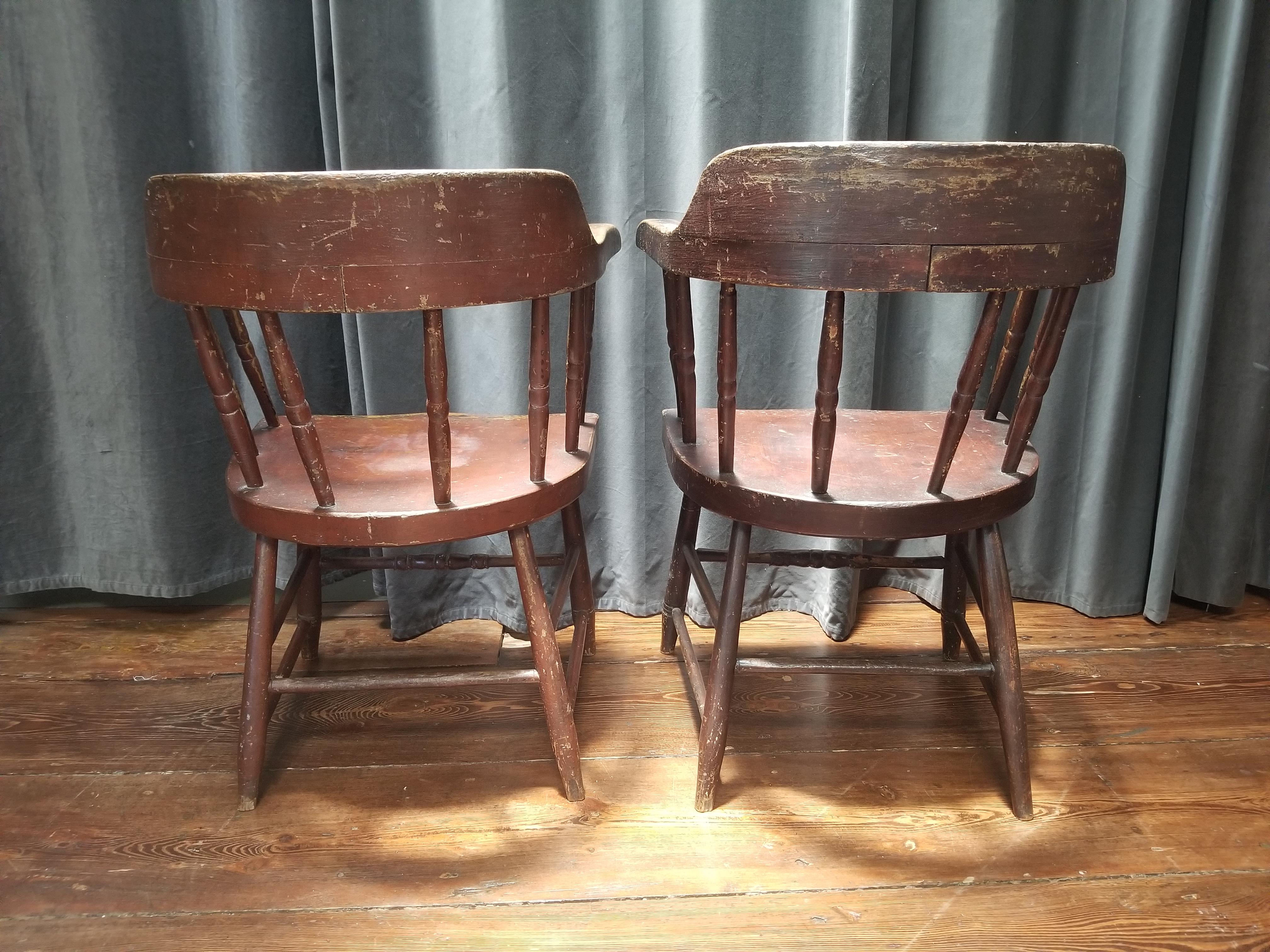 American Colonial Pair of Painted Windsor Chairs For Sale