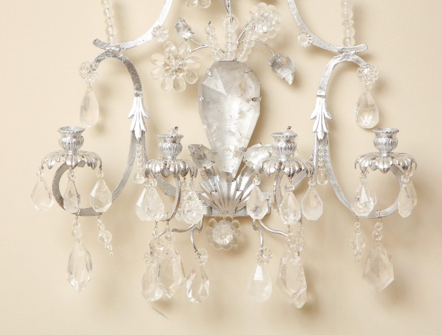 Chinoiserie Pair of New Four-Light Rock Crystal Sconces