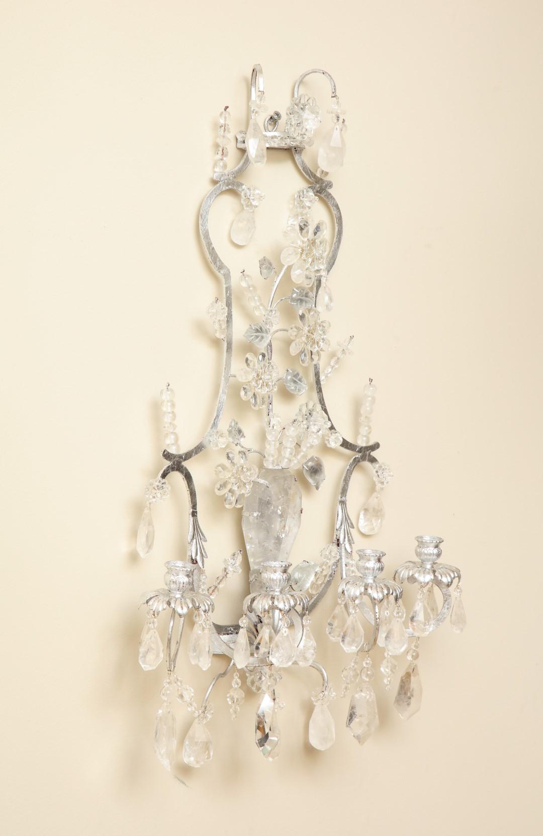 American Pair of New Four-Light Rock Crystal Sconces
