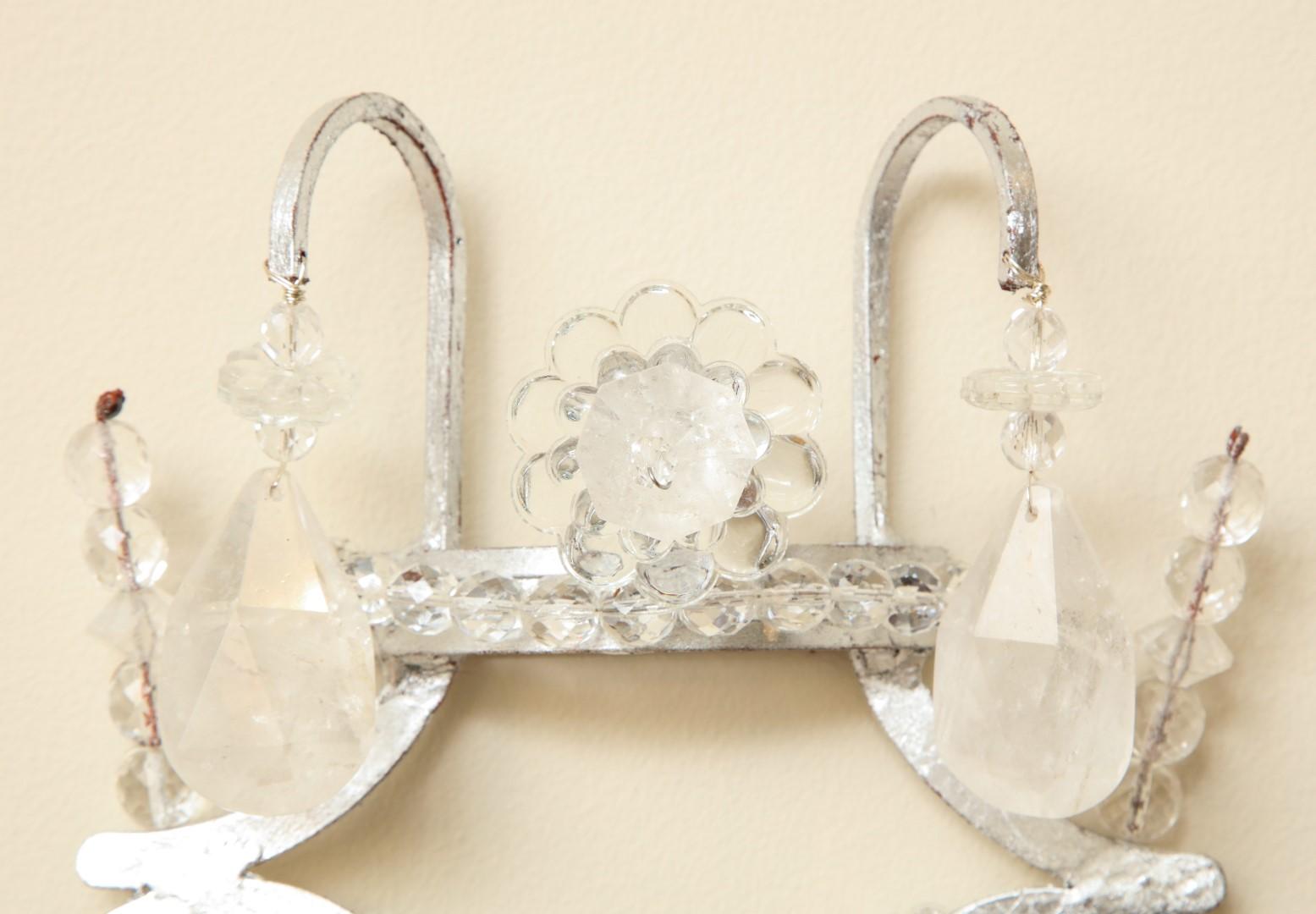Silvered Pair of New Four-Light Rock Crystal Sconces