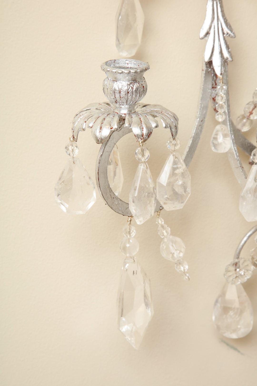 Contemporary Pair of New Four-Light Rock Crystal Sconces