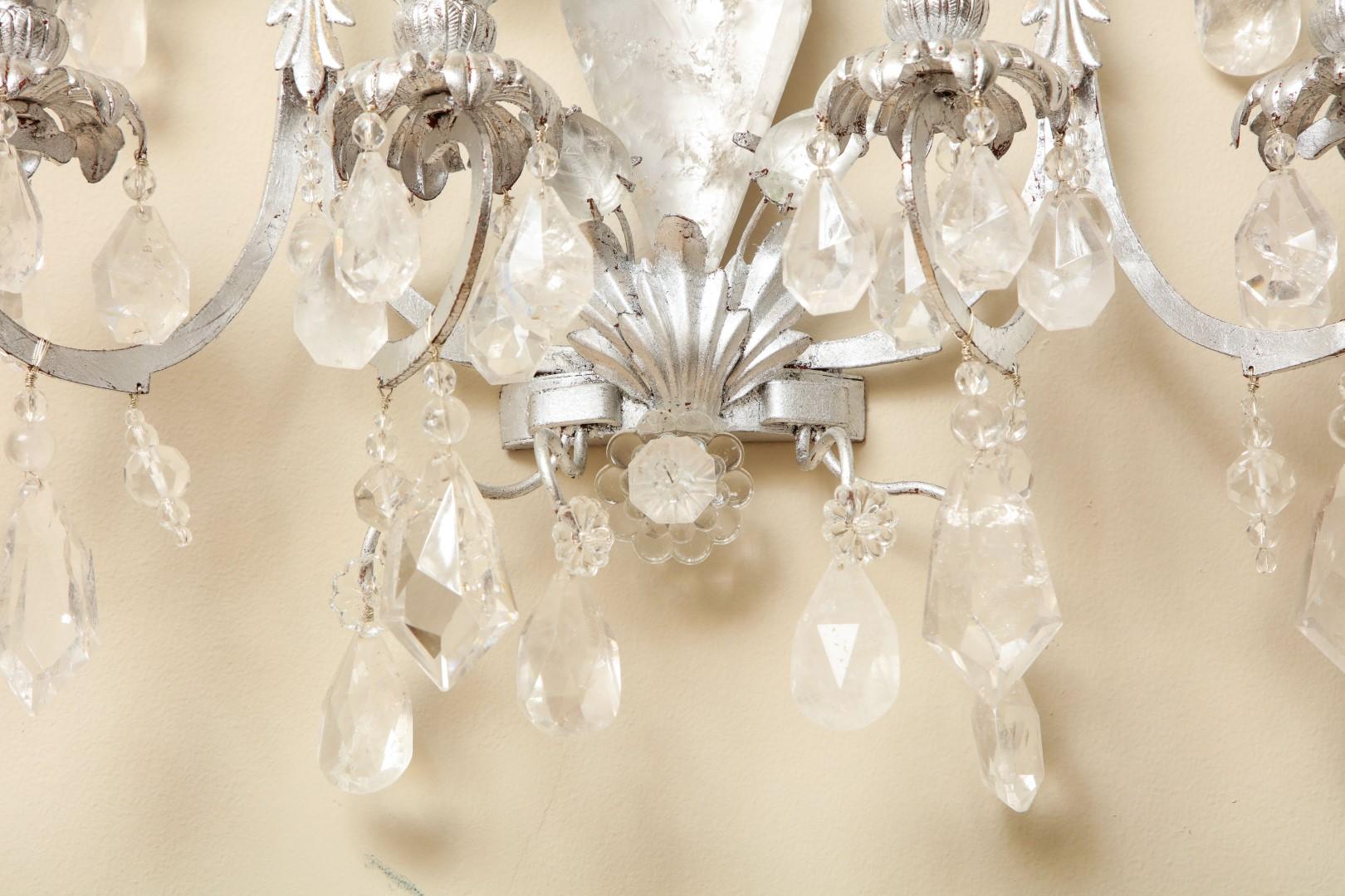 Pair of New Four-Light Rock Crystal Sconces 1