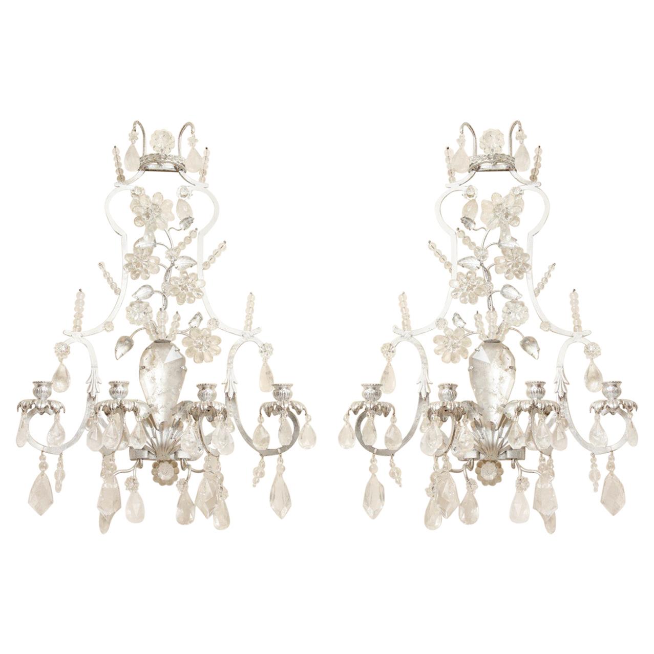 Pair of New Four-Light Rock Crystal Sconces