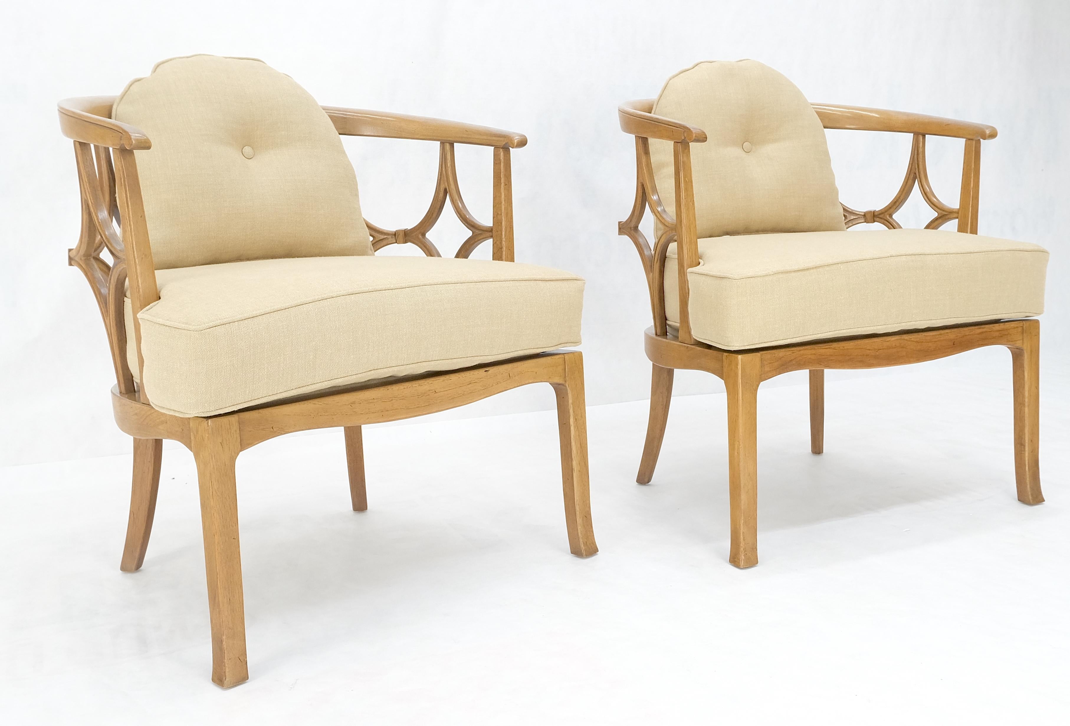 Pair of New Gold Linen Upholstery Barrel Back Wrap Around Lounge Arm Chairs MINT For Sale 5