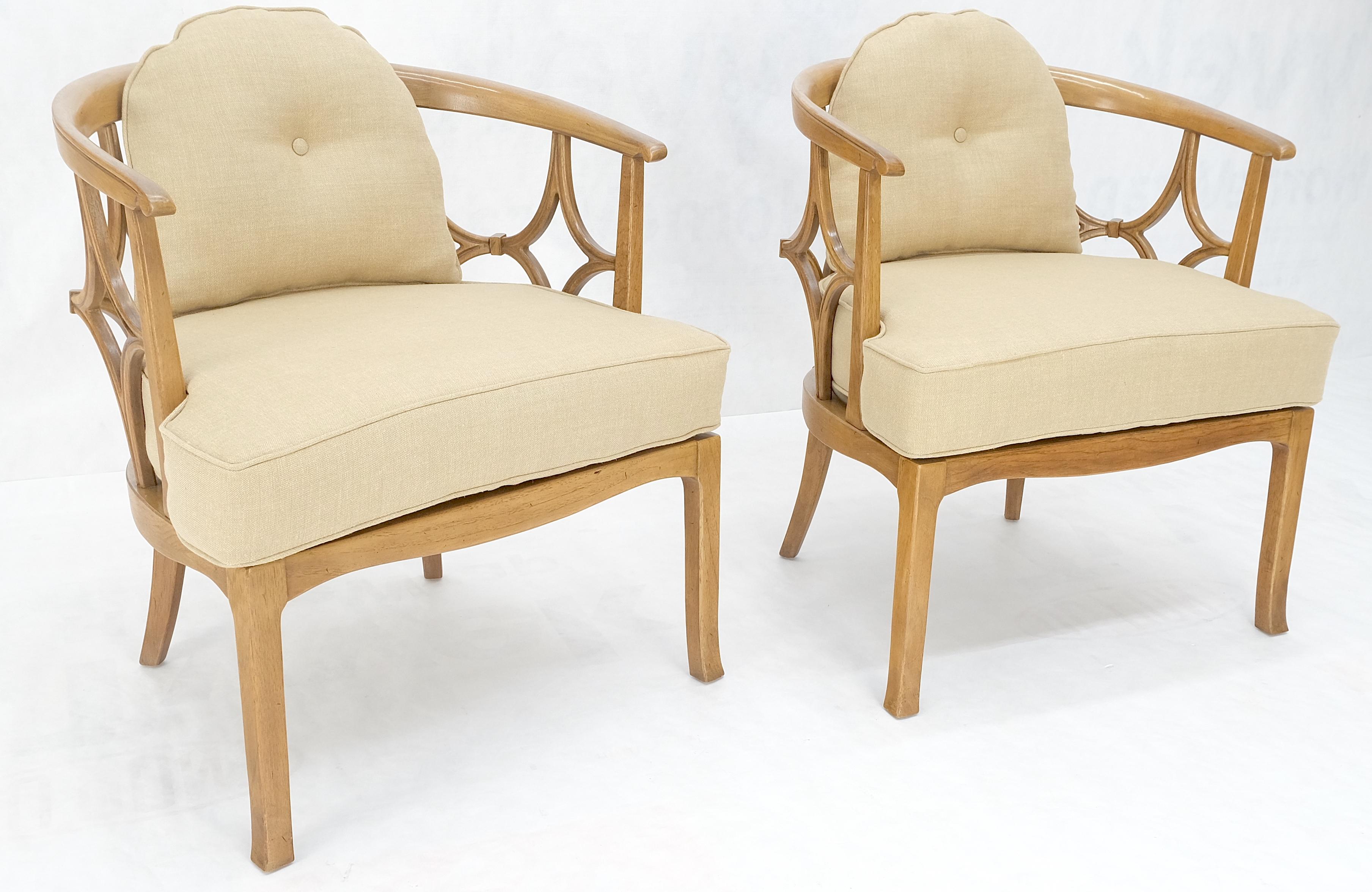 Pair of New Gold Linen Upholstery Barrel Back Wrap Around Lounge Arm Chairs MINT For Sale 6