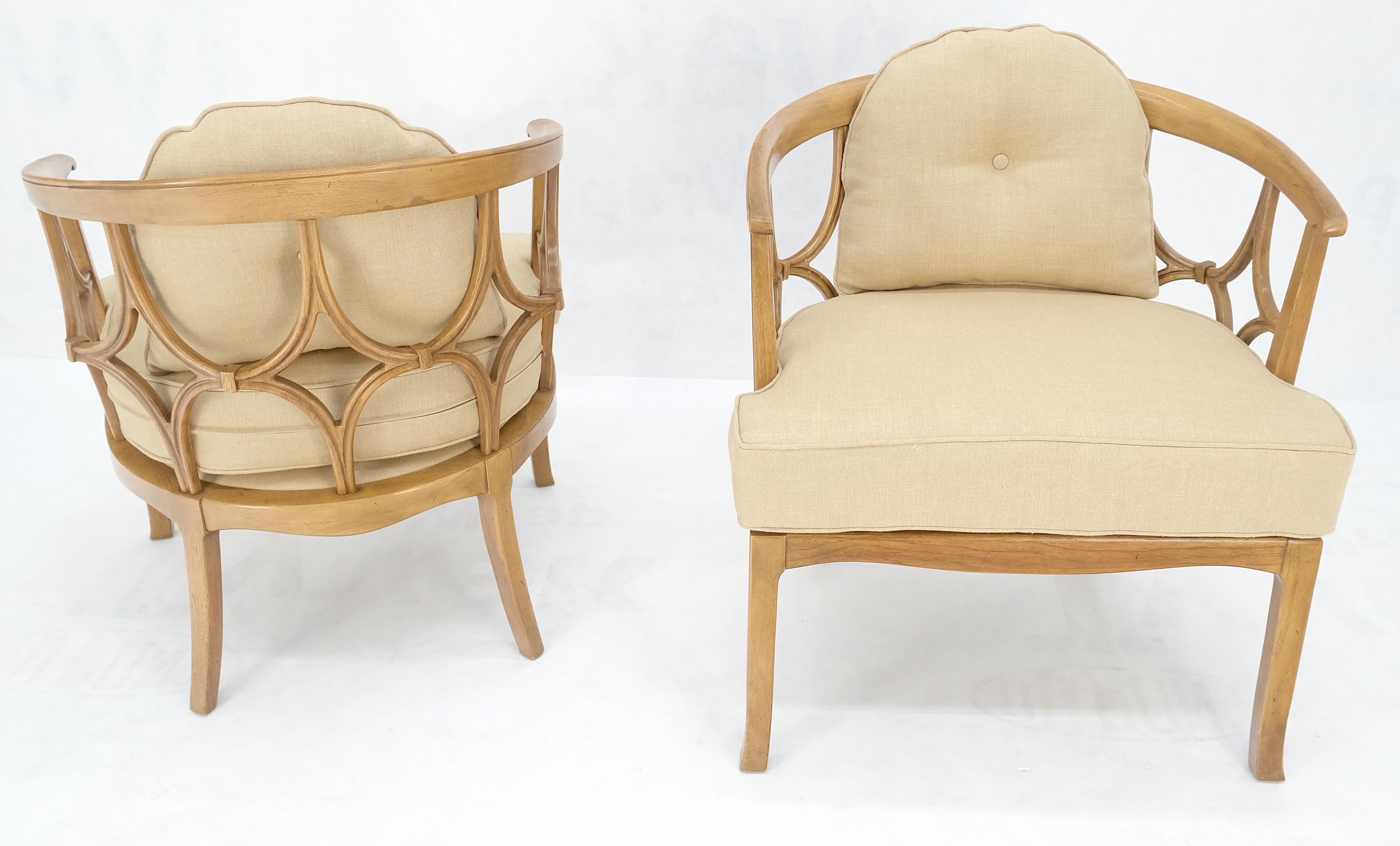 Pair of New Gold Linen Upholstery Barrel Back Wrap Around Lounge Arm Chairs MINT For Sale 8