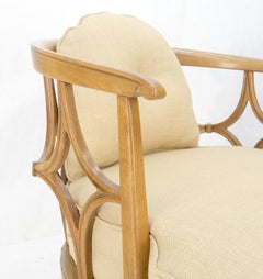 Pair of New Gold Linen Upholstery Barrel Back Wrap Around Lounge Arm Chairs MINT