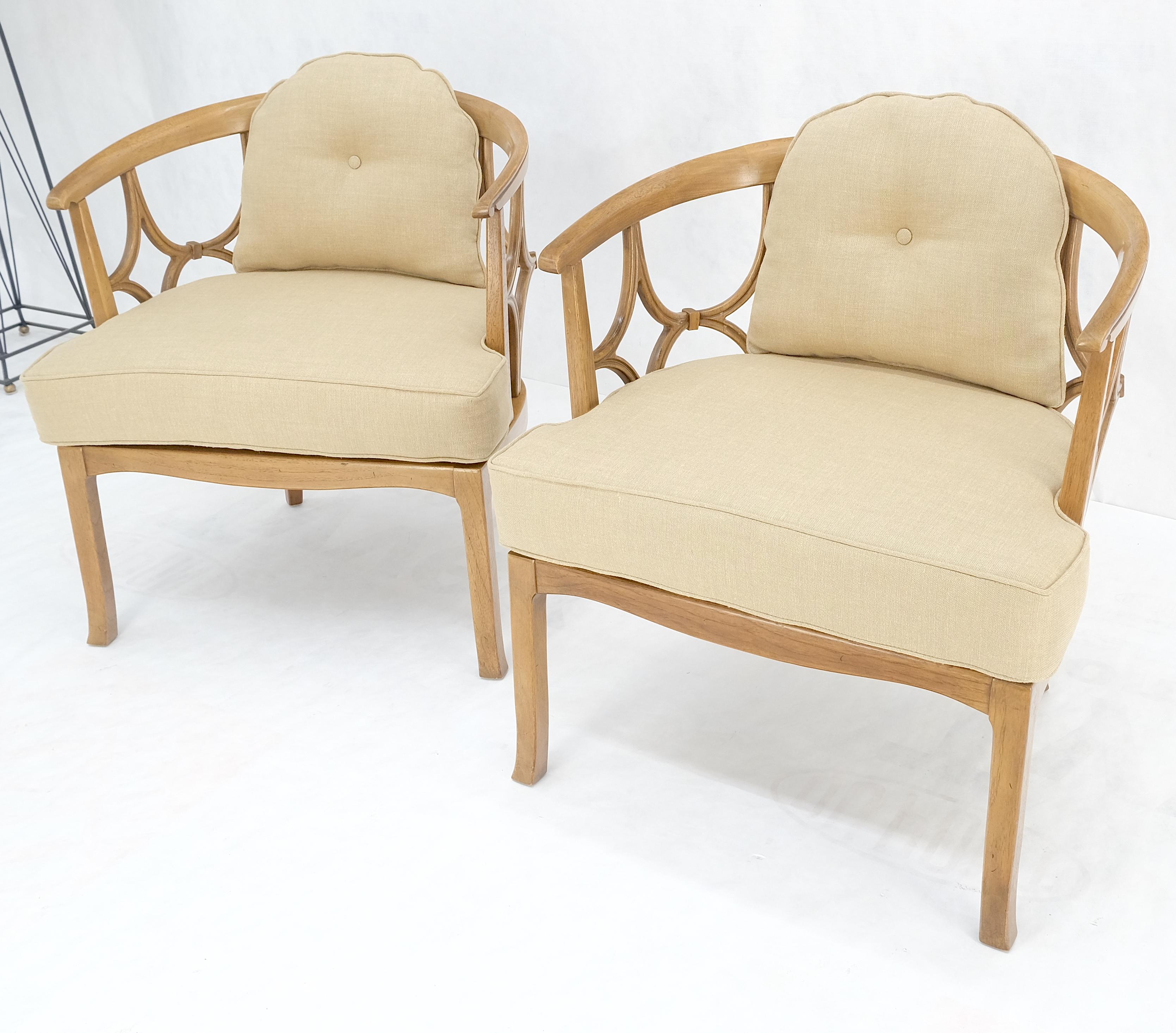 Pair of New Gold Linen Upholstery Barrel Back Wrap Around Lounge Arm Chairs MINT For Sale 2