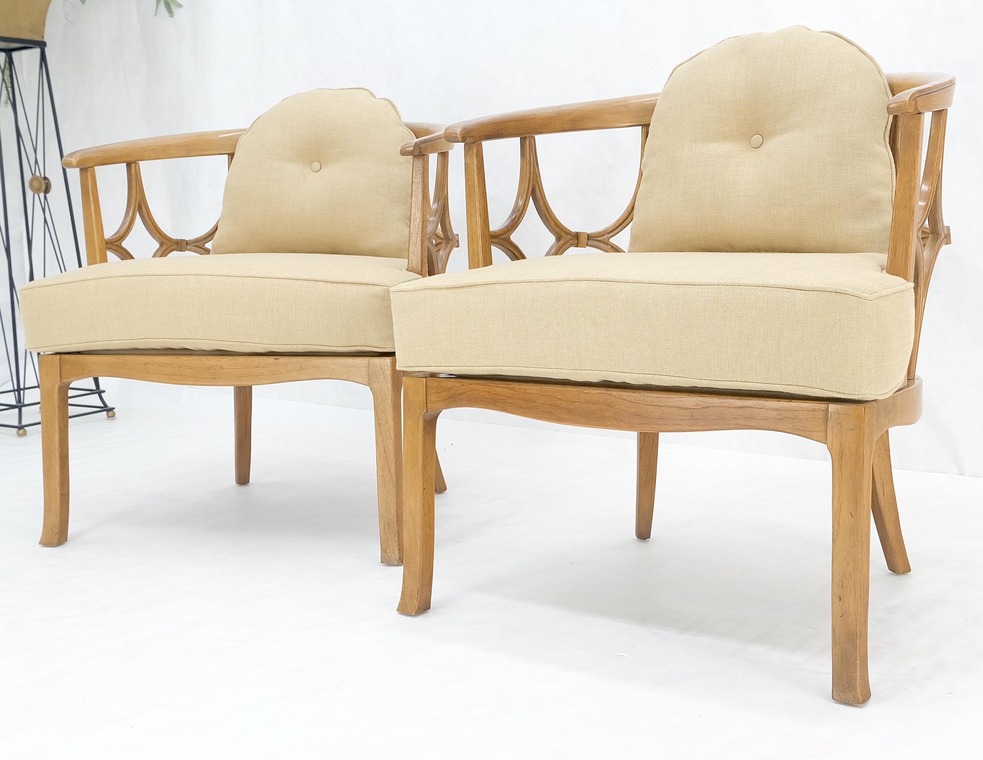 Pair of New Gold Linen Upholstery Barrel Back Wrap Around Lounge Arm Chairs MINT For Sale 3
