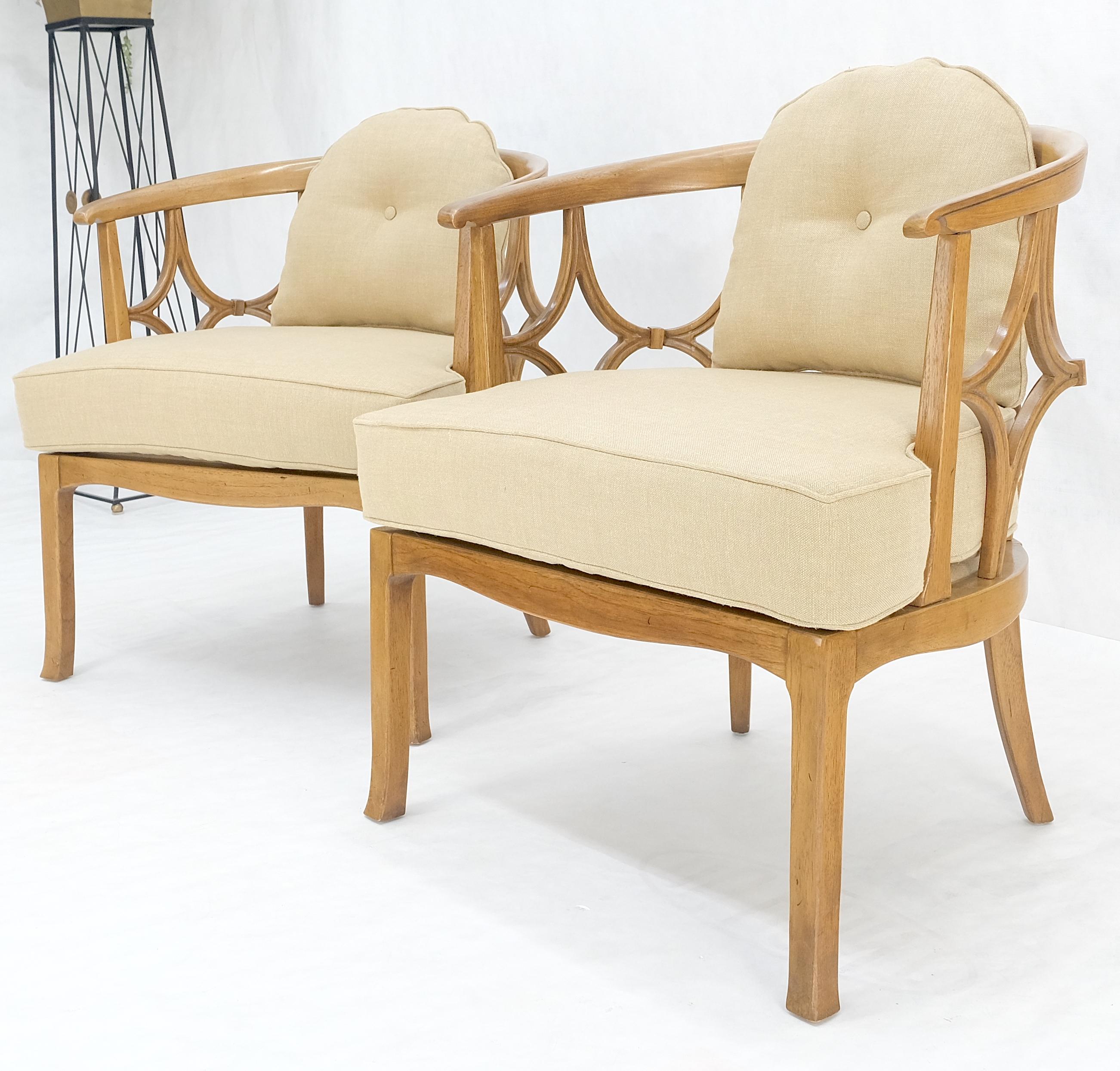 Pair of New Gold Linen Upholstery Barrel Back Wrap Around Lounge Arm Chairs MINT For Sale 4