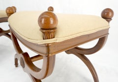 Coppia di panche nuove con tappezzeria in lino in stile impero francese con pinne a sfera MINT!