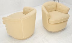 Pair of New Linen Upholstery Round Swivel Tub Barrel Back Chairs Baughman MINT!