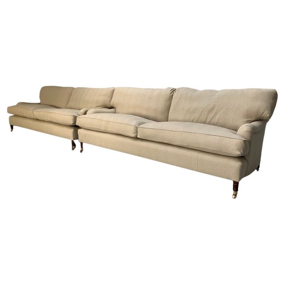 Pair of New Lord Browns "Standard-Arm" Large 3-Seat Sofas - In Ian Mankin Herrin
