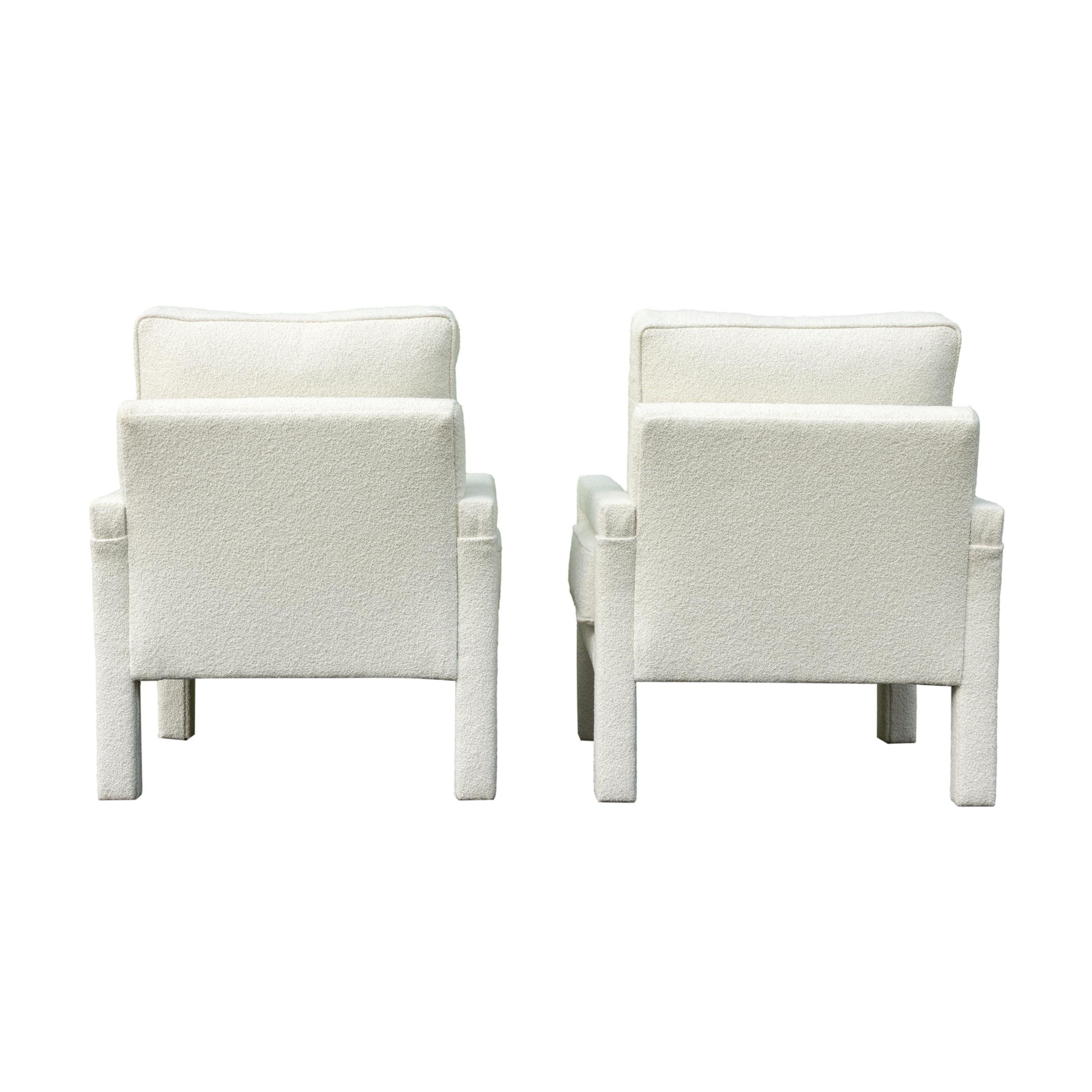 American Pair of New Milo Baughman-Style Parsons Chairs in Scalamandre Ladakh Boucle
