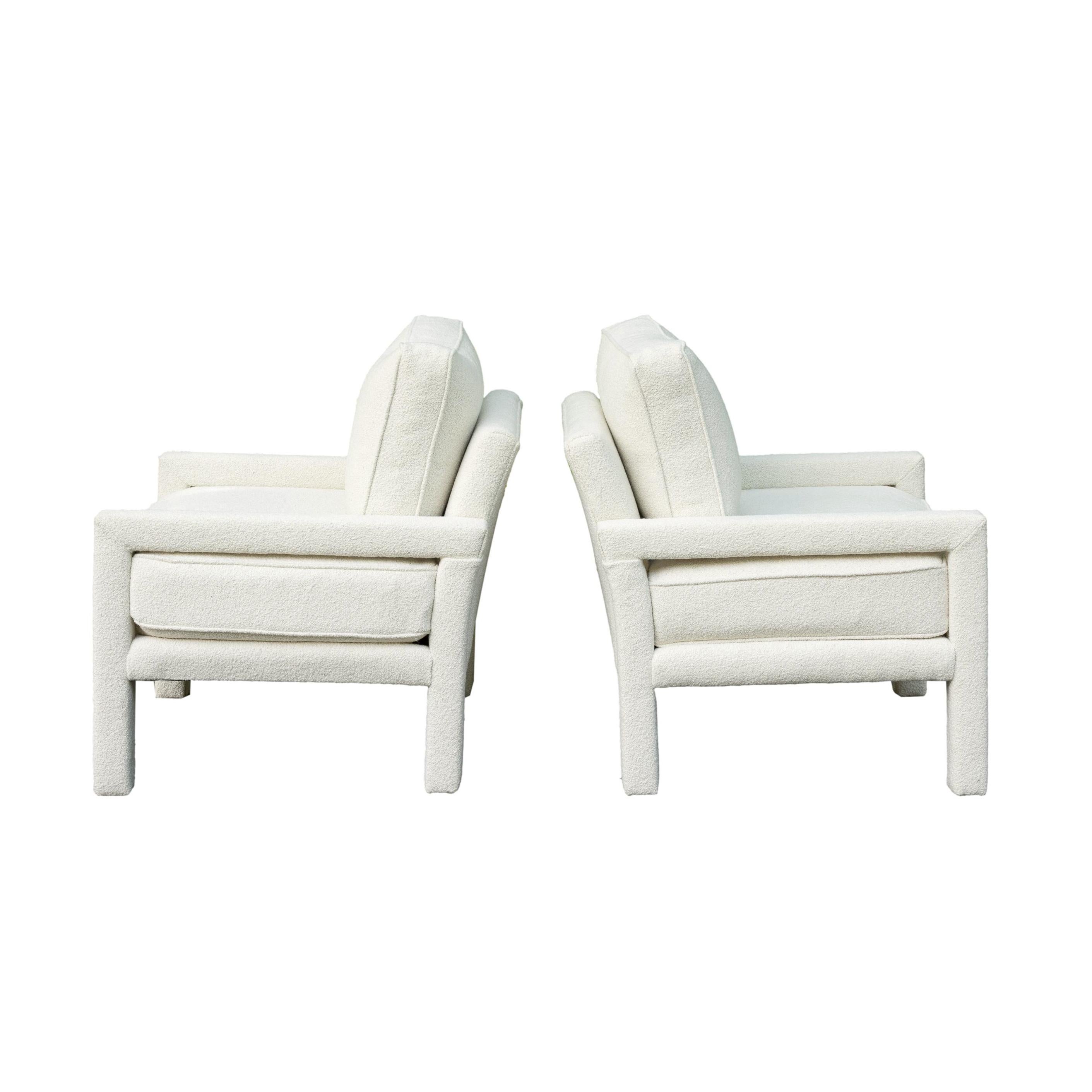 Hand-Crafted Pair of New Milo Baughman-Style Parsons Chairs in Scalamandre Ladakh Boucle