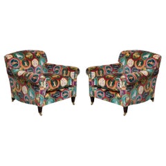 Pair of New Mulberry Silk Velvet Sporting Life George Smith Scroll Arm Armchairs