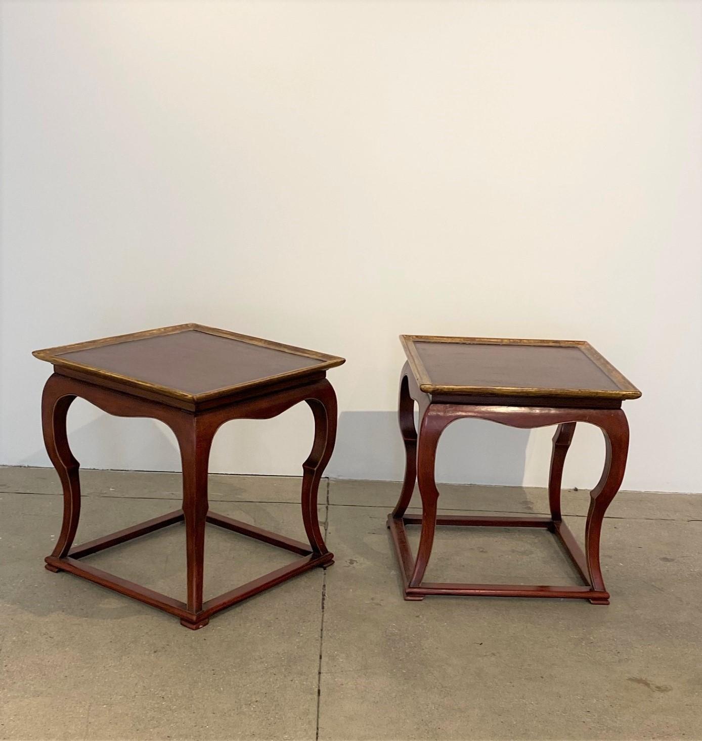 Pair of New Red Lacquered Chinese Square Low Tables with Gilt Detail In Excellent Condition In North Salem, NY