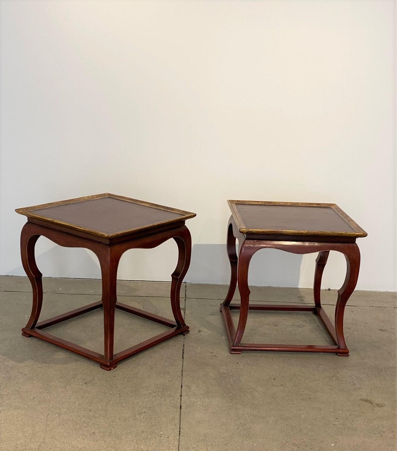 Wood Pair of New Red Lacquered Chinese Square Low Tables with Gilt Detail For Sale