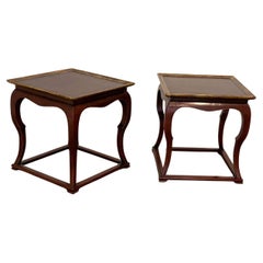 Pair of New Red Lacquered Chinese Square Low Tables with Gilt Detail