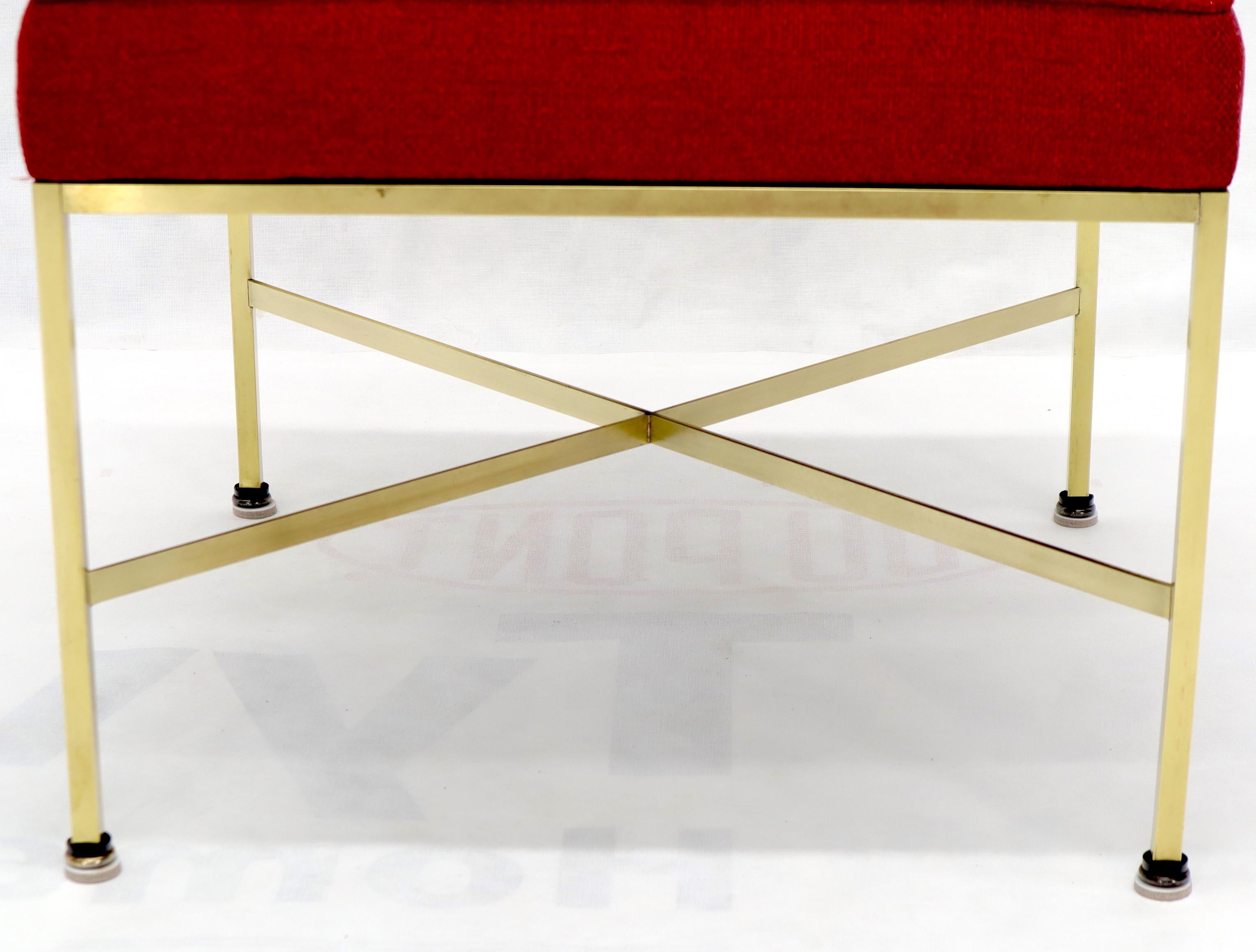 Pair of New Red Upholstery Square Brass Frames Benches Stools by Paul McCobb For Sale 5