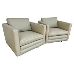 Pair of New Reupholstered Dunbar Tuxedo Lounge Chairs in Ultra Fabric