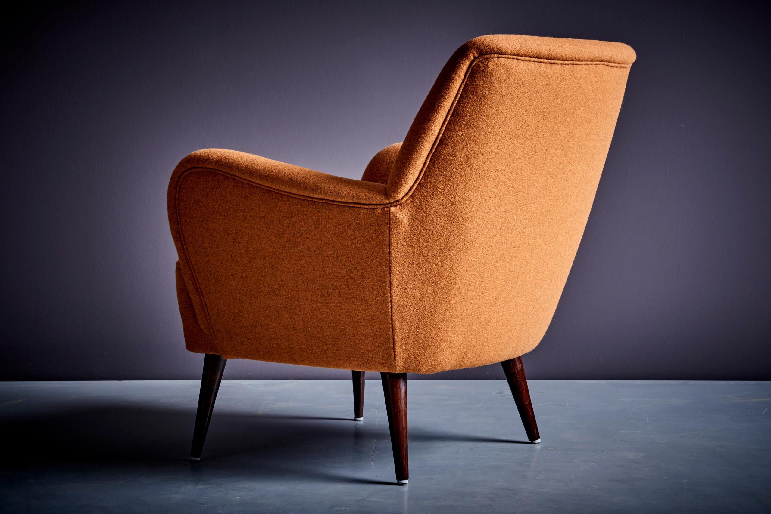 Pair of New Upholstered Lounge Chair Set in ochre / dark mustard, 1950s 3