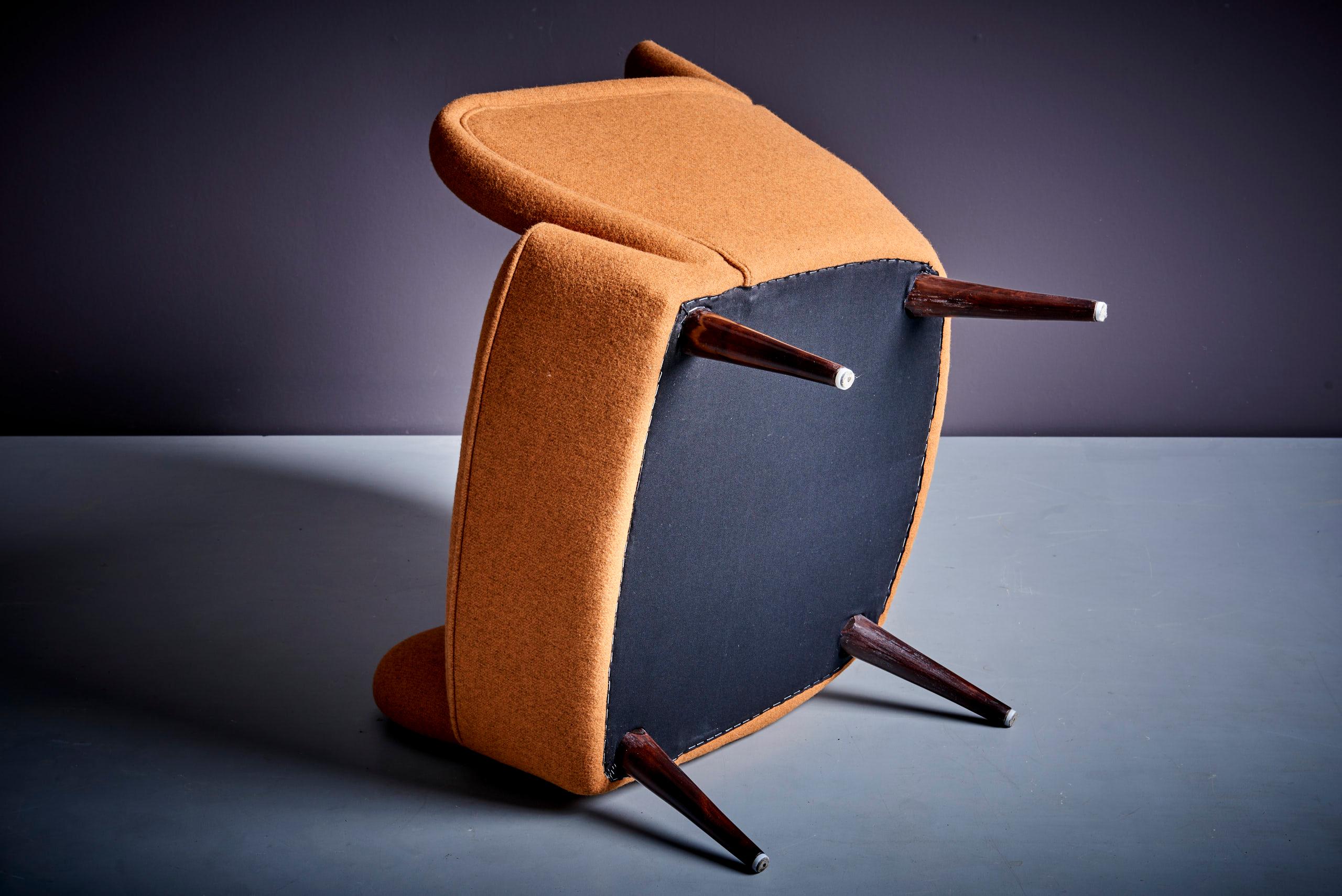 Pair of New Upholstered Lounge Chair Set in ochre / dark mustard, 1950s 9