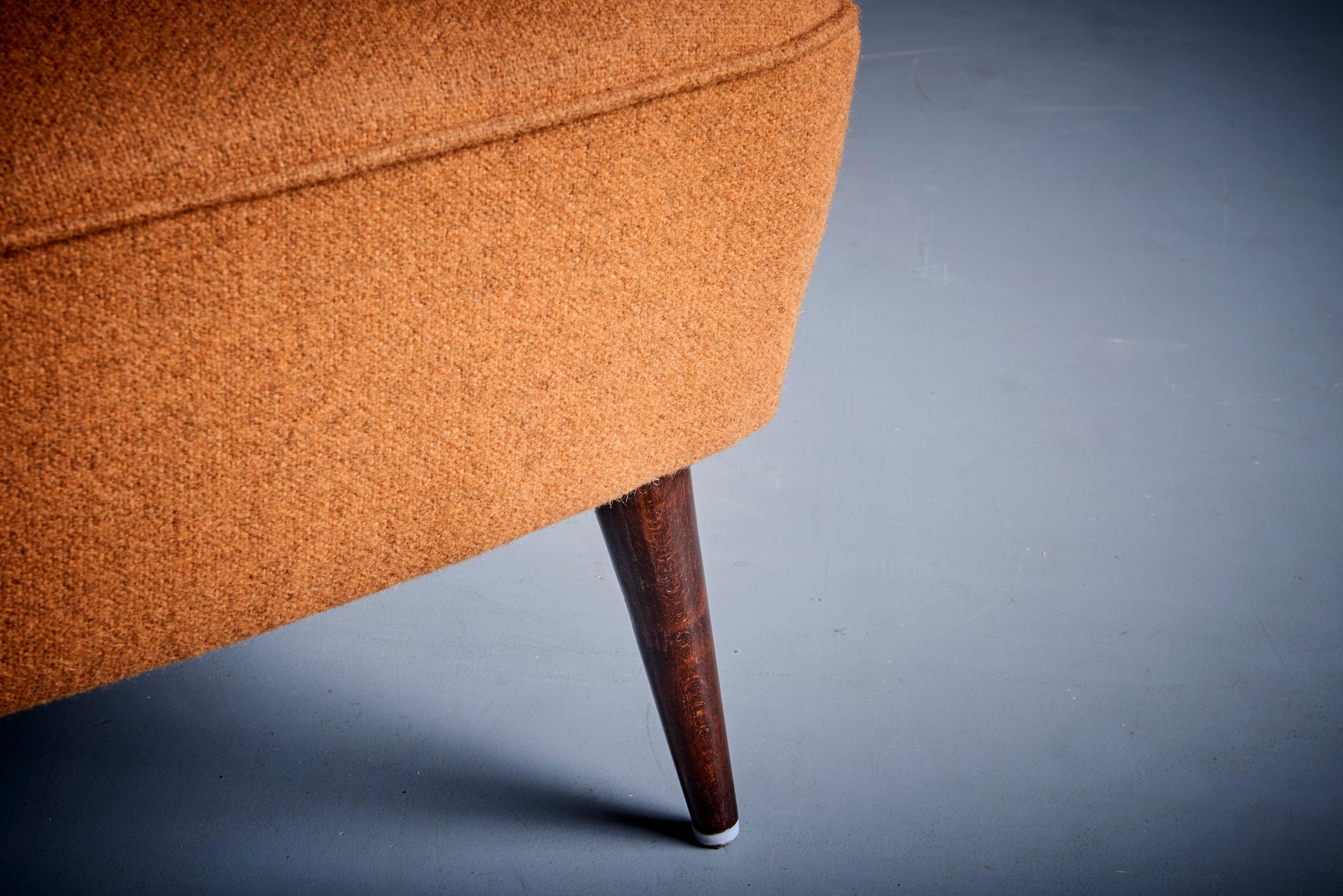 Mid-Century Modern Pair of New Upholstered Lounge Chair Set in ochre / dark mustard, 1950s