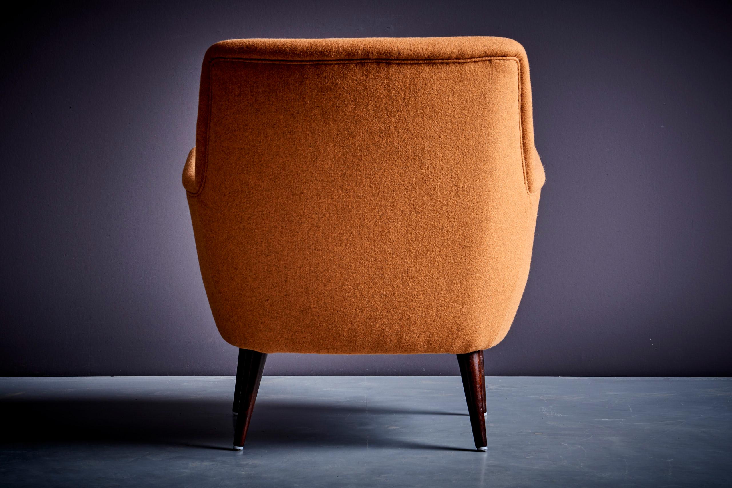 Pair of New Upholstered Lounge Chair Set in ochre / dark mustard, 1950s 1