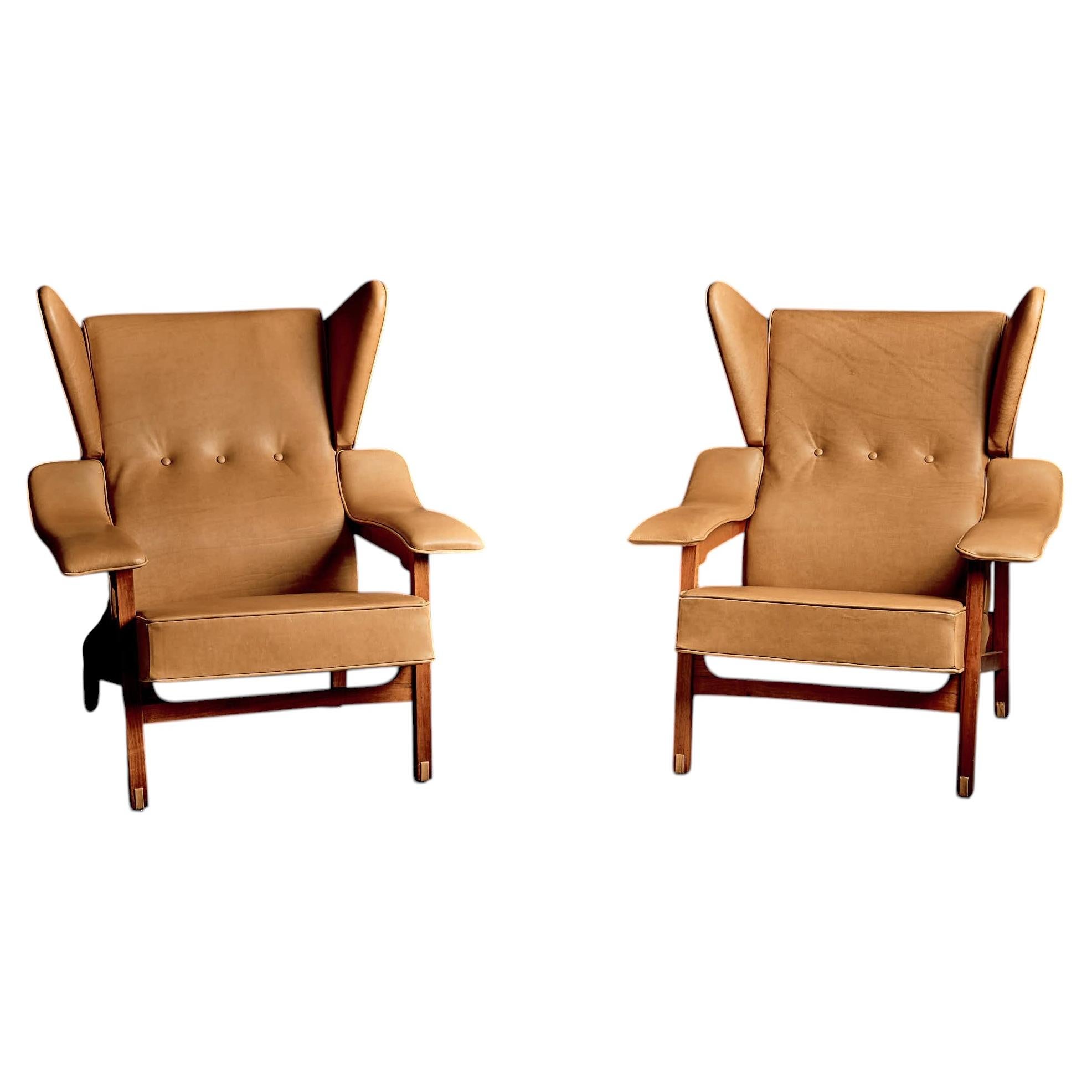 Pair of new upholstered Lounge Chairs in the manner of Franco Albini, 1950s