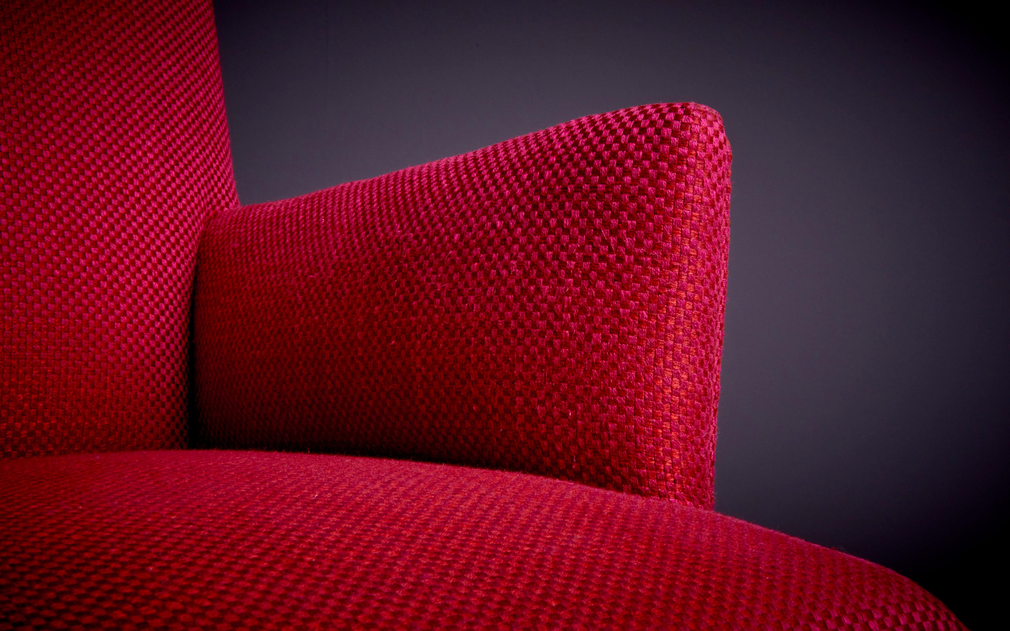 American Pair of New Upholstered Midcentury Armchairs in Magenta, USA, 1950s