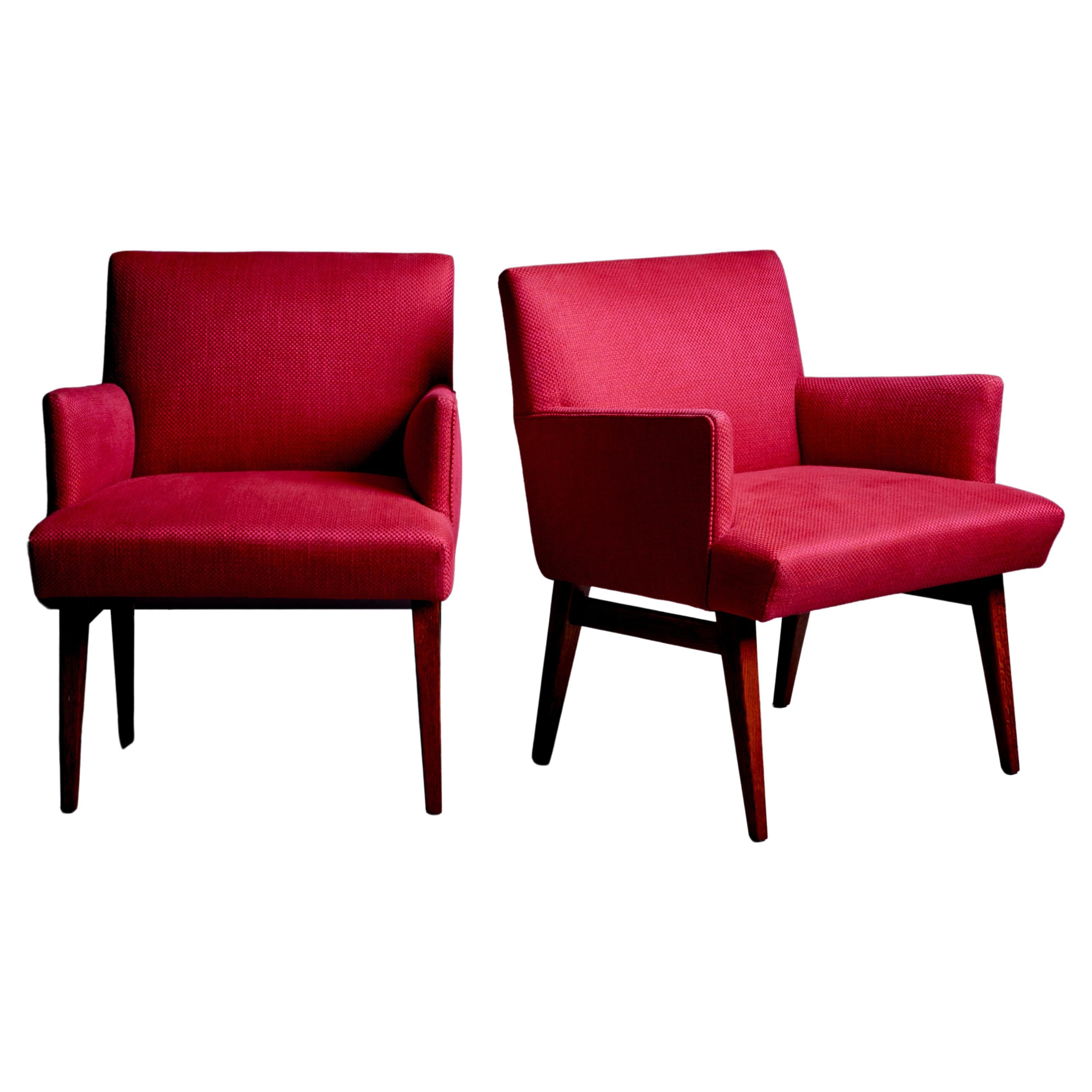 Pair of New Upholstered Midcentury Armchairs in Magenta, USA, 1950s