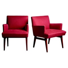 Vintage Pair of New Upholstered Midcentury Armchairs in Magenta, USA, 1950s